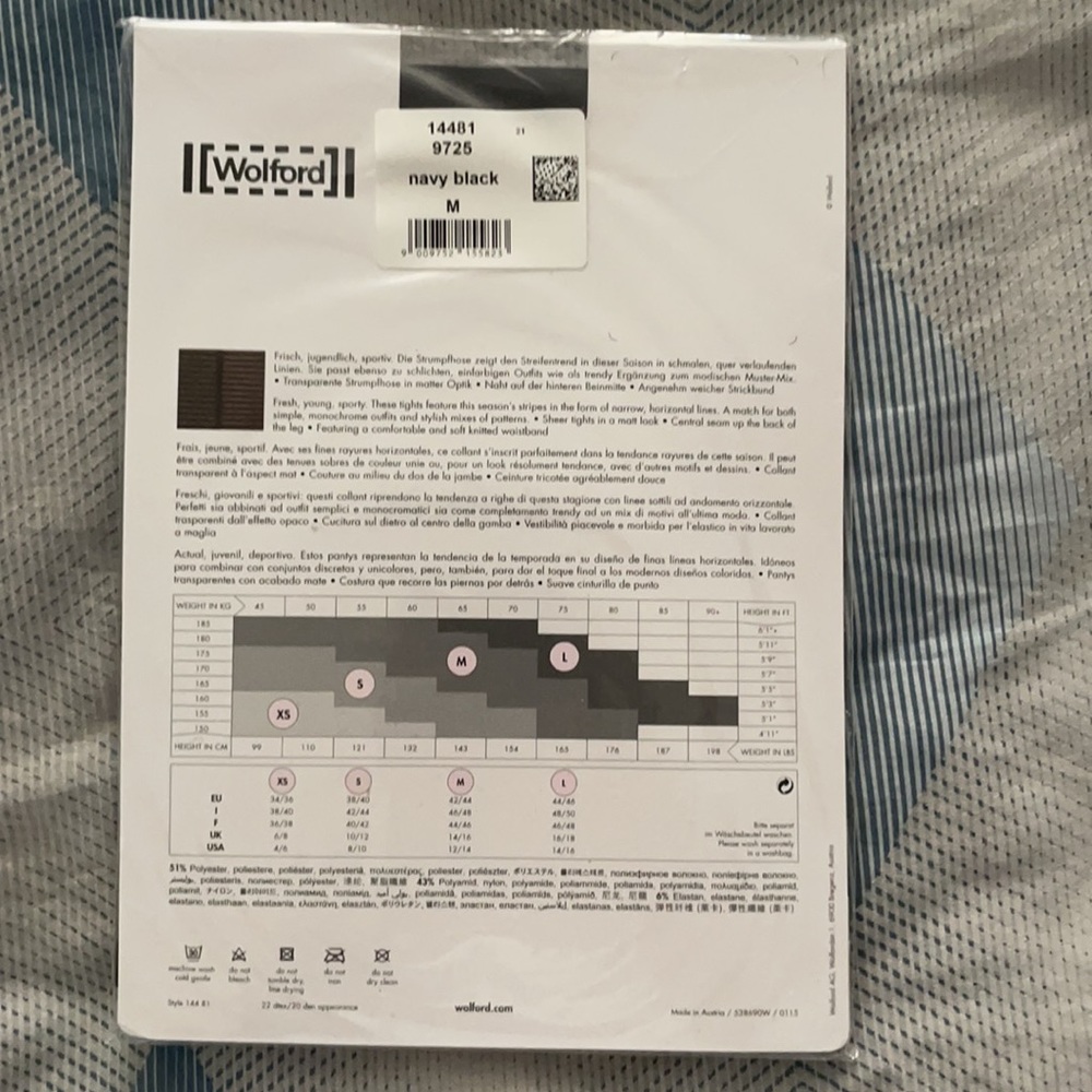 Wolford Women’s Navy Black Louie Tights - Picture 2 of 2